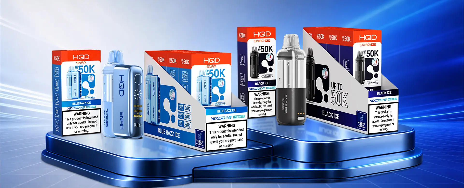 HQD Snap Pods retail packaging display