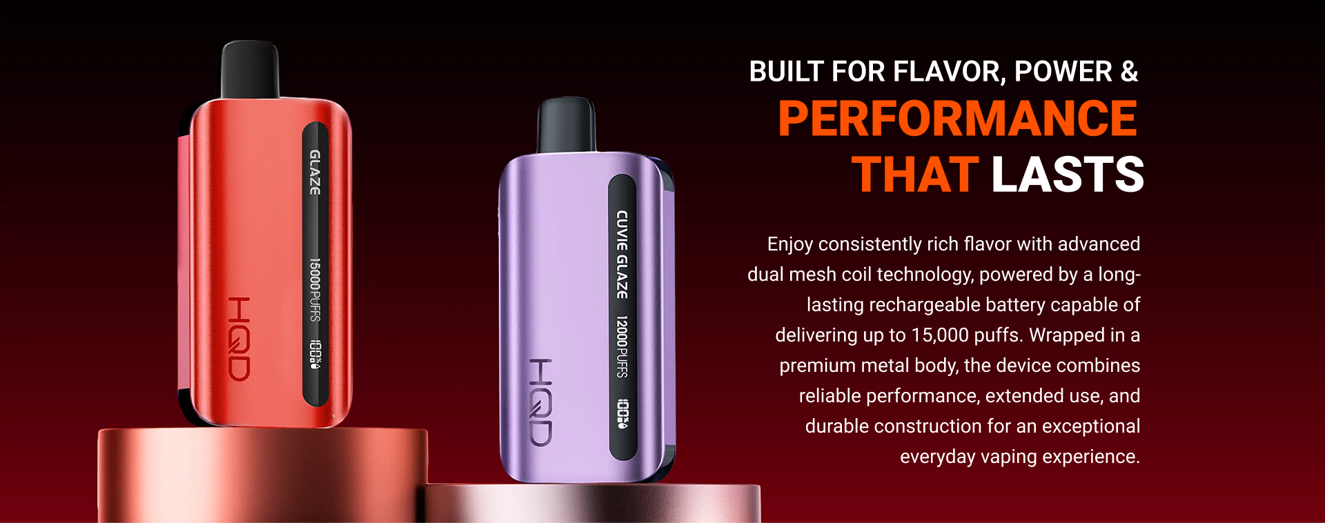 HQD Glaze Plus devices — 15000 and 12000 puffs