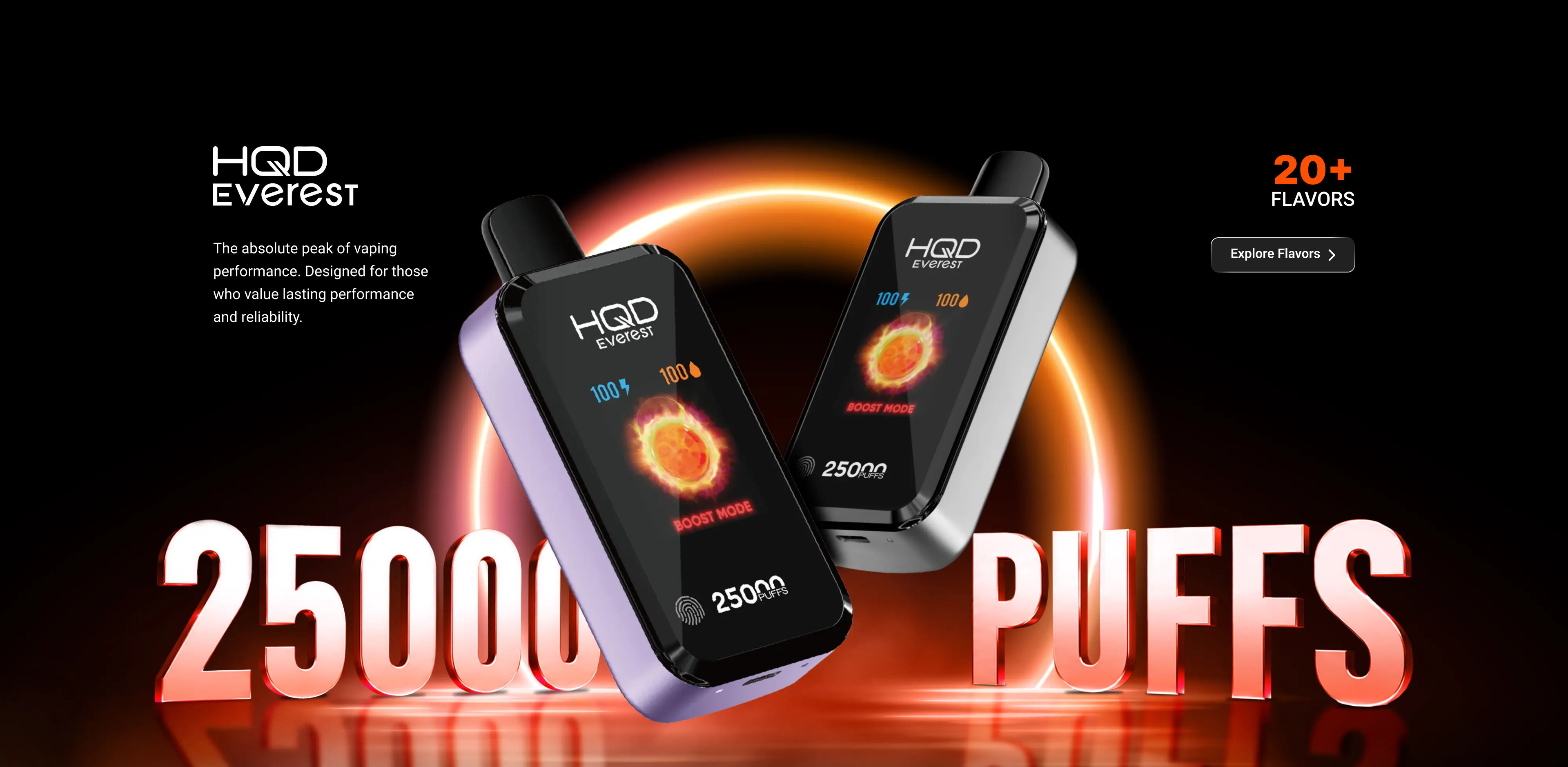 HQD Everest hero banner — 25000 puffs, explore the lineup