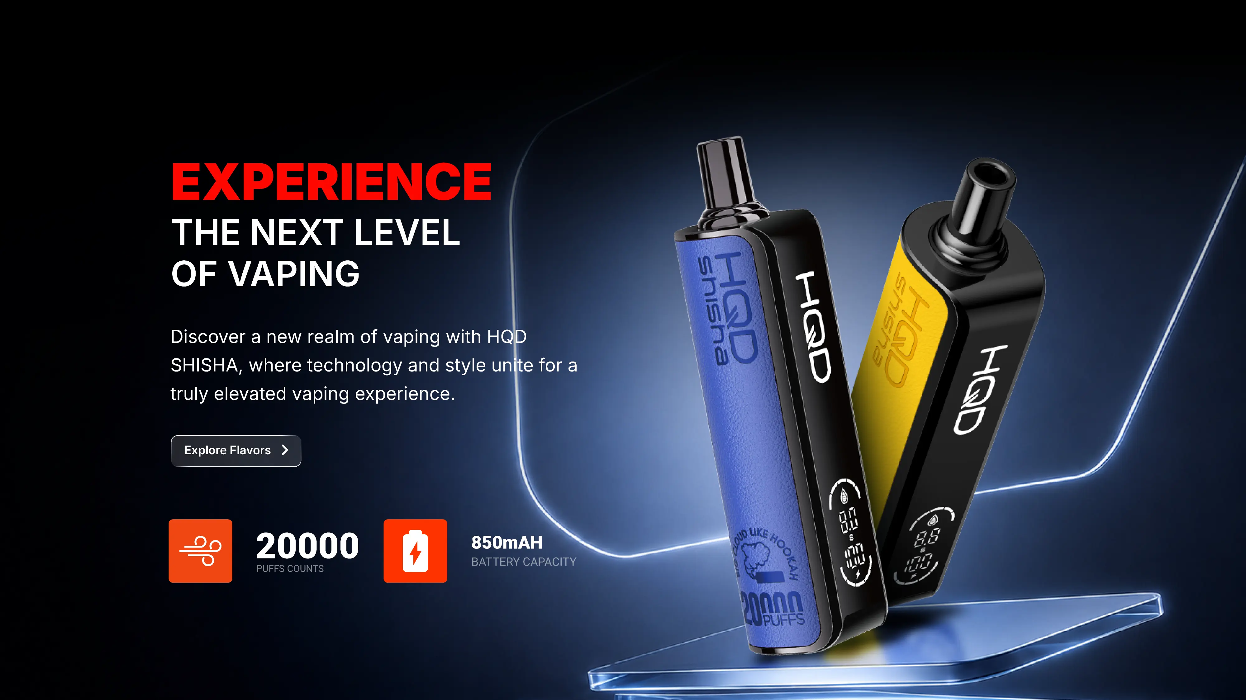 HQD Shisha — quantity of e-liquid, suction seconds