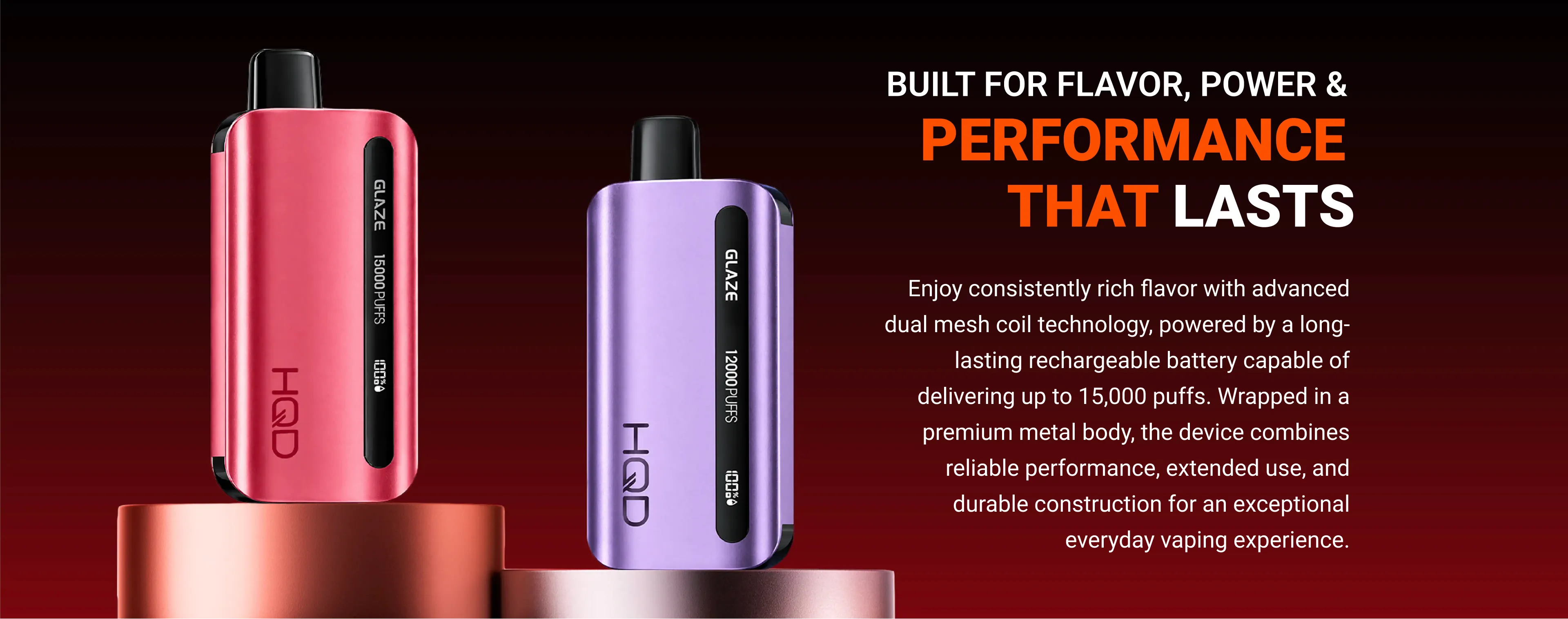 HQD Glaze Plus devices — 15000 and 12000 puffs