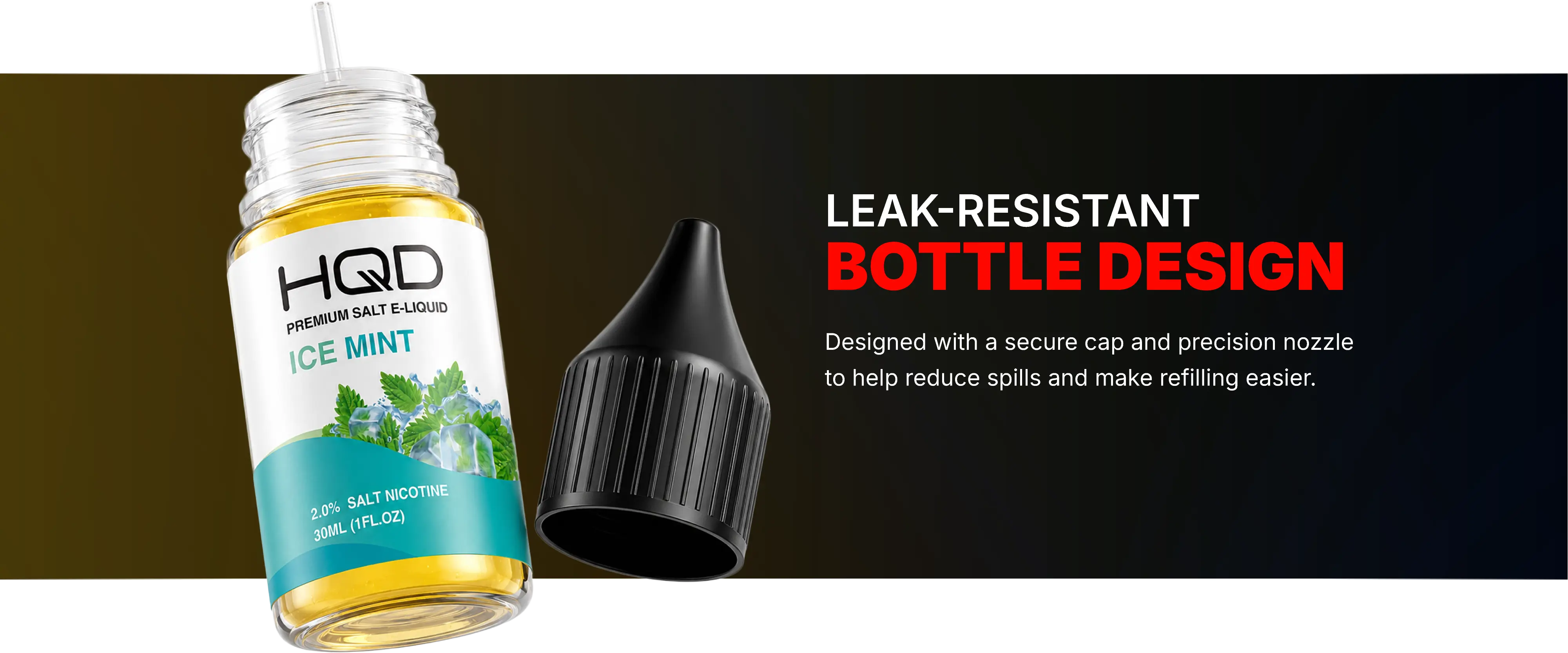 HQD E-Liquid leak-resistant bottle design